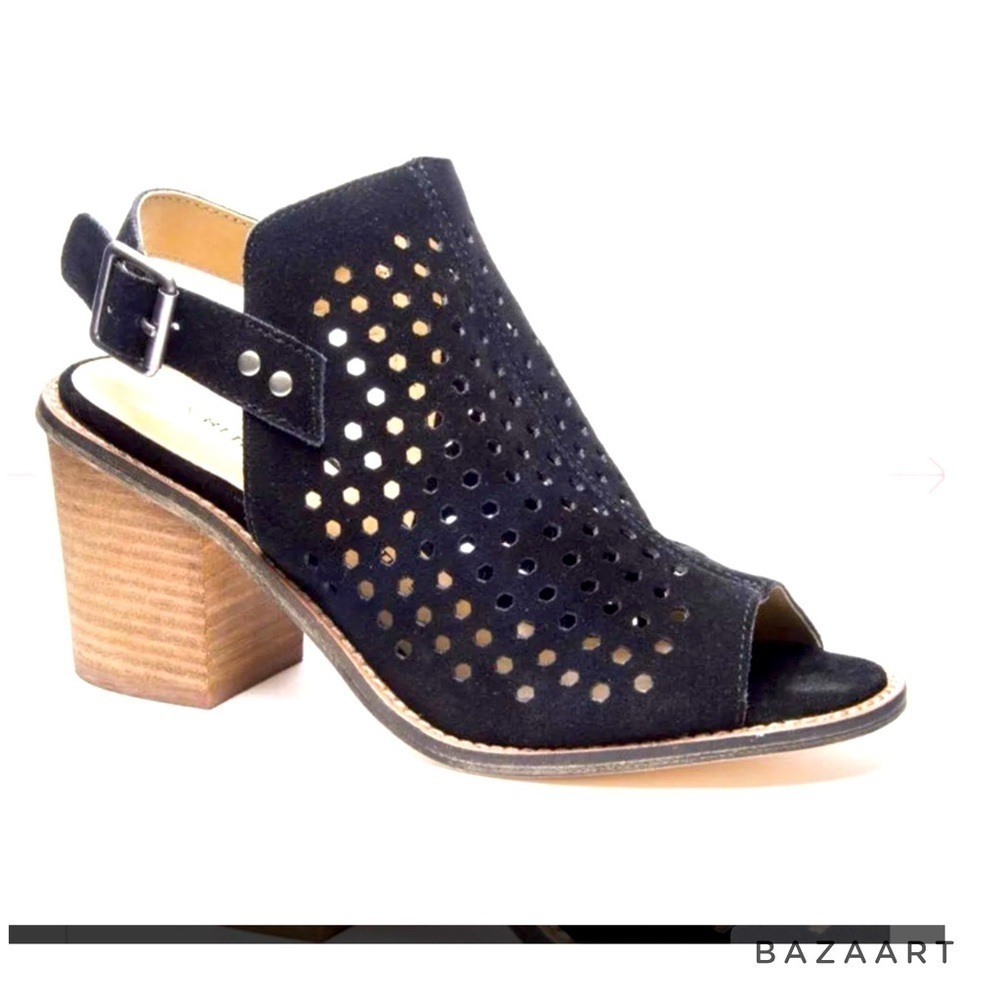 Chinese Laundry Perforated Peep-Toe Black Suede Bootie Women Size: 10